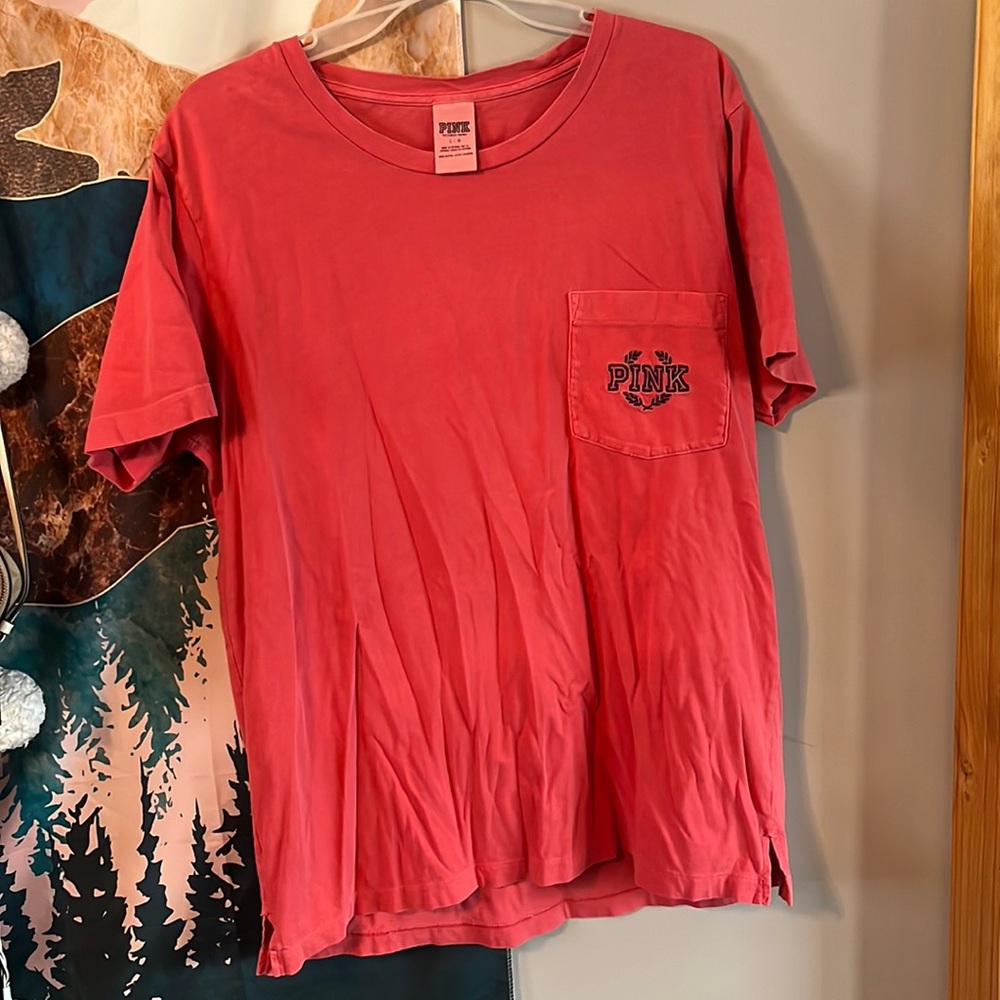 PINK Victoria's Secret Coral Short Sleeve Pocket Tee